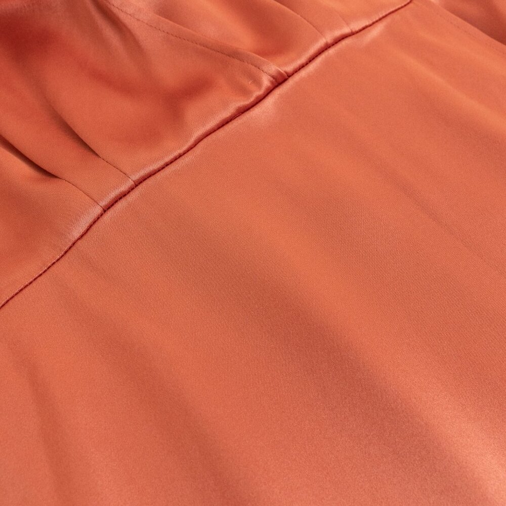 Aritzia Babaton Satin Dress Stanley Kimono Style Faux Wrap Burnt Orange  Copper - Picture 8 of 15